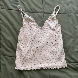 brandy melvillle light pink and white cami ruffle top